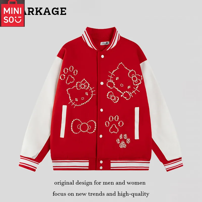 

MINISO Hello Kitty American style contrasting baseball jacket, women's 2025 autumn casual loose jacket