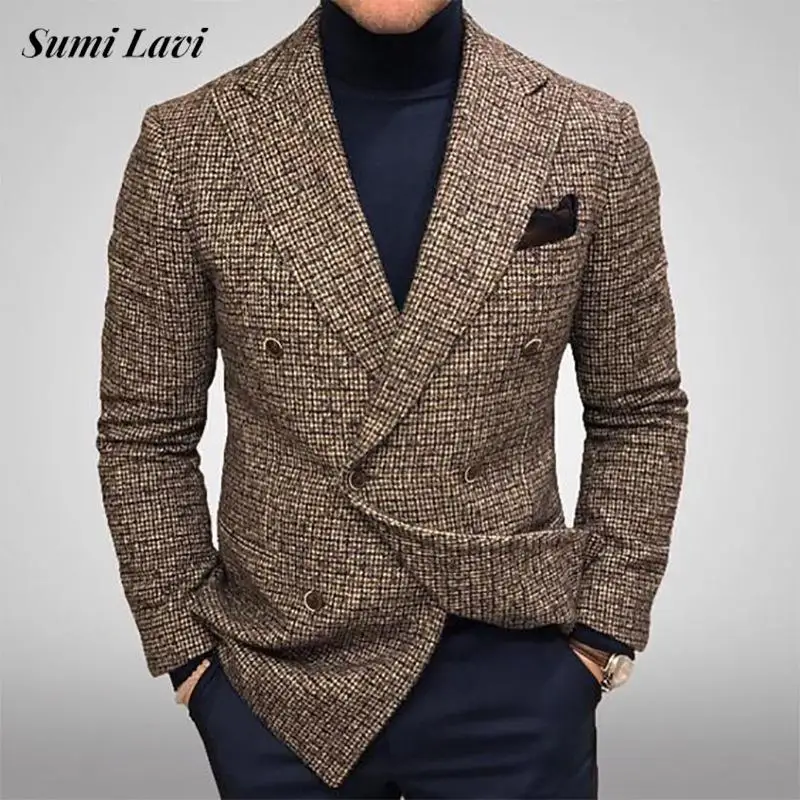 2024 Fall Stylish Suit Coats For Mens Casual Turn-down Collar Button-up Blazer Jacket Men Vintage Plaid Suit Jackets Streetwear