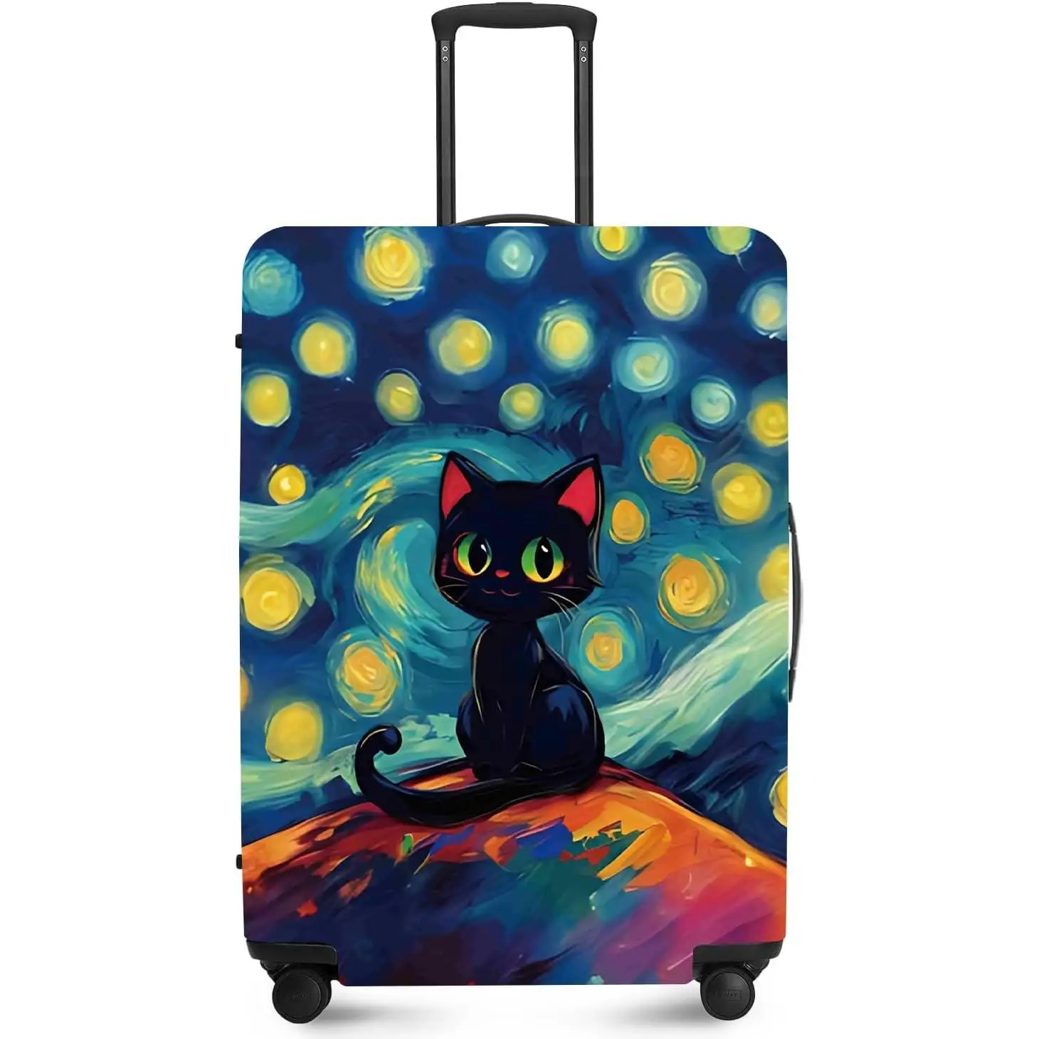 

Starry Sky Black Cat Luggage Cover Washable Suitcase Protector Suitcase Cover Anti-Scratch Stretchable Luggage Travel Bag Cover