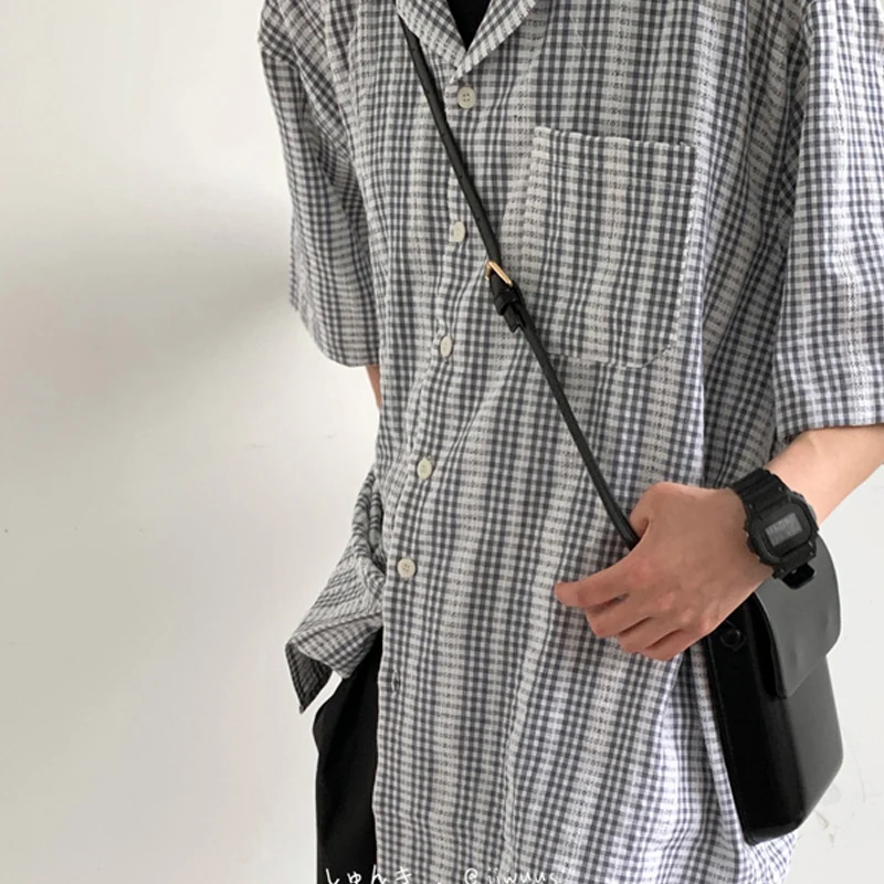 TFETTERS Brand Japan Fresh Blouses Summer Man Plaid Baggy Short Sleeve Shirts Male Fashion Casual Korean Reviews Many Clothes