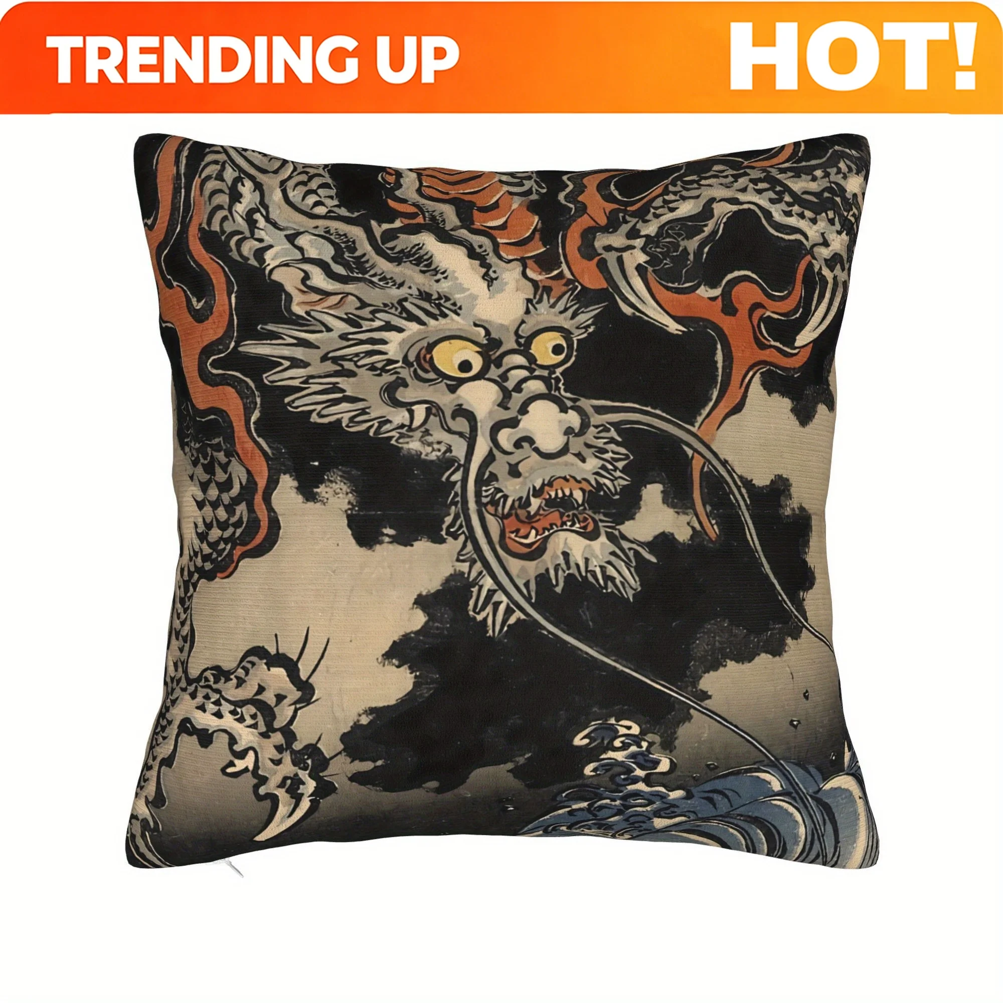Customize Utagawa Kuniyoshi Dragon And Waves Throw Pillowcase for Sofa Covers Decorative
