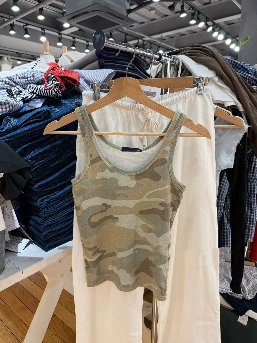 

Camouflage Print Cotton Slim Tank Top Women Summer New U Collar Vintage Shirt Vest Female Streetwear Fashion Casual Camisole Y2k