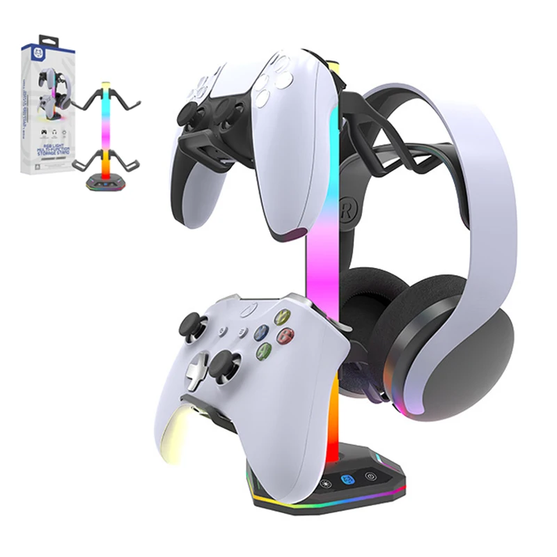 Gaming RGB Headphone Stand for PS5 /PS4/Xbox Gamepad & Headset Desk Controller Stand Hanger 9 Light Modes for PS5 Desktop Gamer