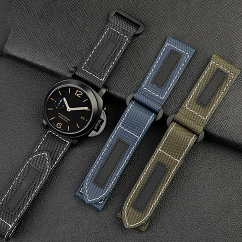 Nylon Watch Band For Panerai LUMINOR PAM01118 PAM01119 Canvas Leather Watch Strap Waterproof  Wrist Band Men's Accessories 24mm