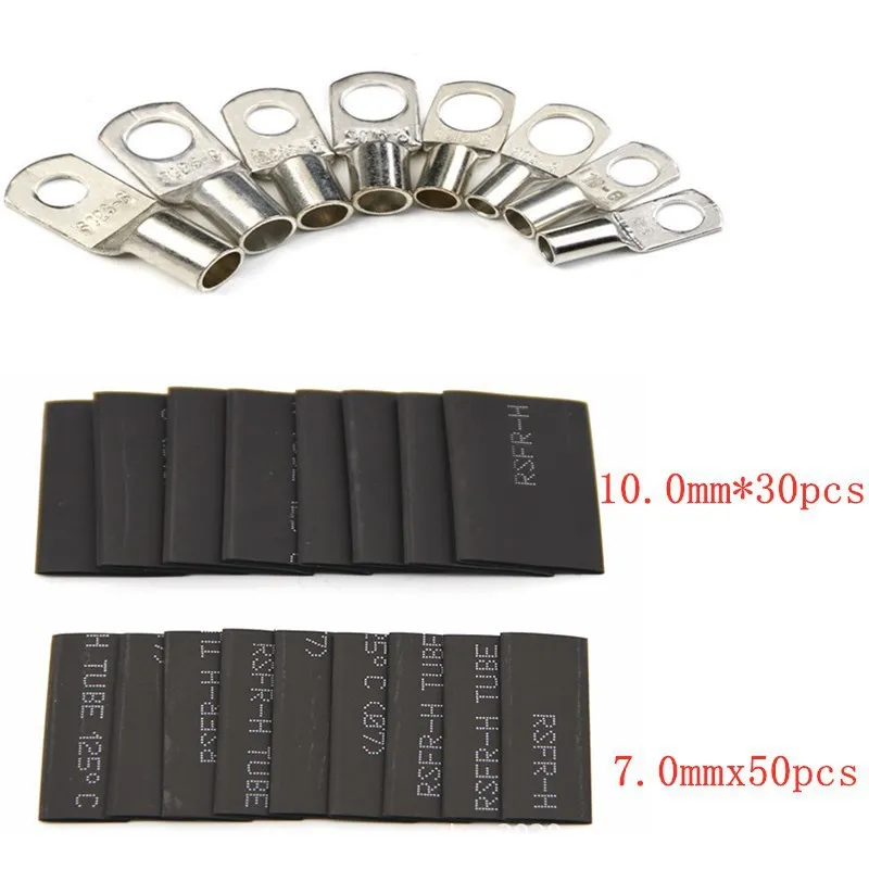 140Pcs/Box Cable Lugs Set 60Pcs Open Barrel Terminals + 80Pcs Heat Shrink Tubing