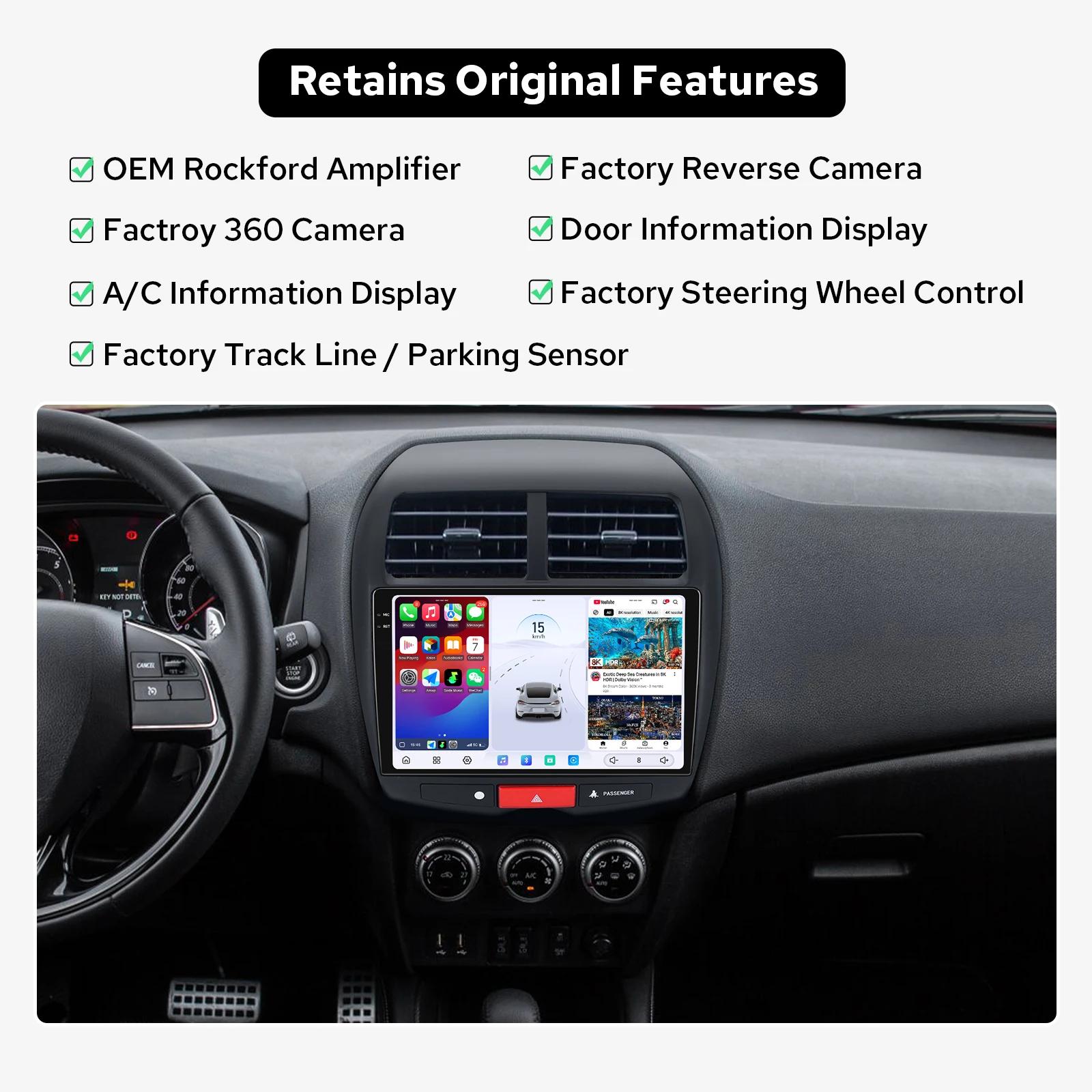 Upgraded 9.5''Car Stereo Multimedia Player for Mitsubishi ASX RVR Outlander Sport 2010-2018 Keep OEM Rockford Amp/Reverse Camera