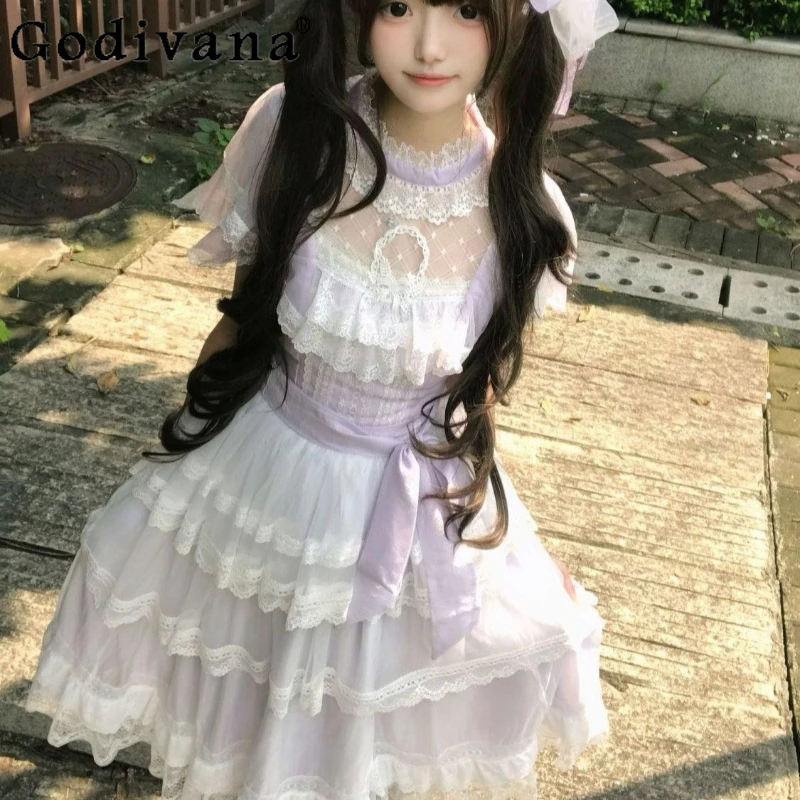 

Purple Japanese Style Elegant Dress Ladies High Street Lolita Elegant Gorgeous Cute Dress Women's Princess Sweet Dress