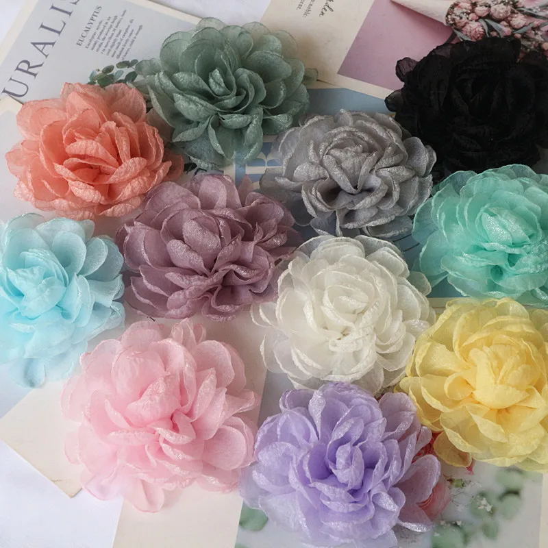 Tela de gasa grande hecha a mano, flor Artificial para vestido de novia, decoración de sombreros, 9,5 CM, 5 unidades por lote