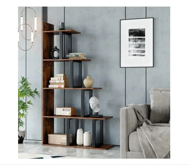 

Modern Standing Book Shelves Rustic Finished Industrial Ladder Bookshelf Display Rack Storage Organizer Wood Metal Bookcase