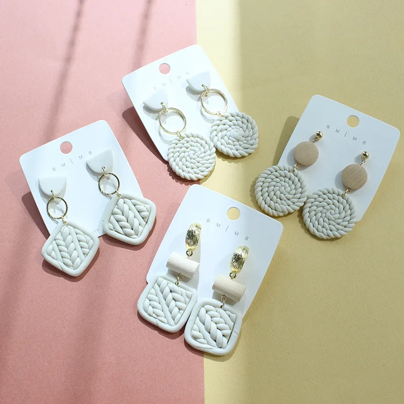 Handmade Clay Soft Pottery Earrings for Women Creative Weaving Irregular Geometric Vintage Earrings Gift 2024