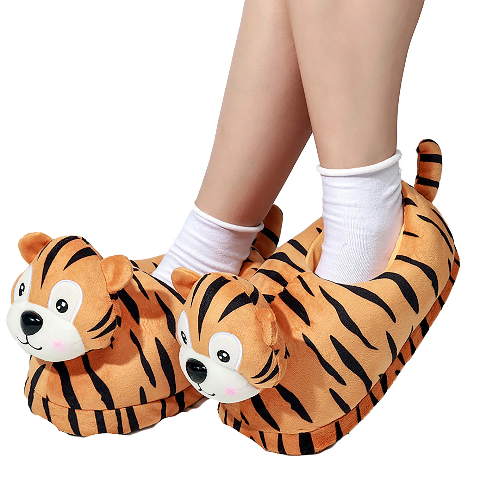 Animal Slipper for Women Girls Kawaii Fluffy Winter Warm Slippers Woman Cartoon Tiger Milk Cow House Slippers Funny Shoes