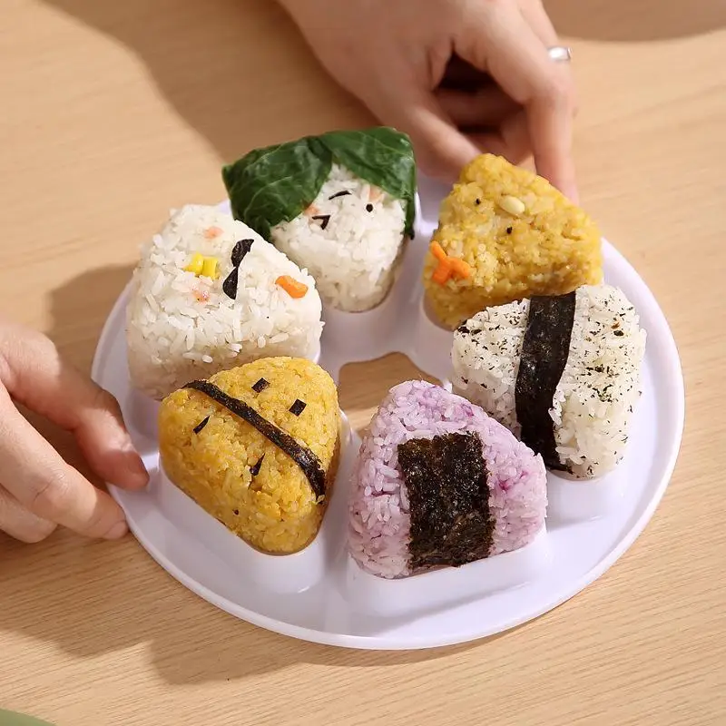 6 In 1 Sushi Maker Box Onigiri Mold Triangle Sushi Mold Rice Ball Mold Press Making Storing Sushi Lunch Bento Rice Cooking Tool