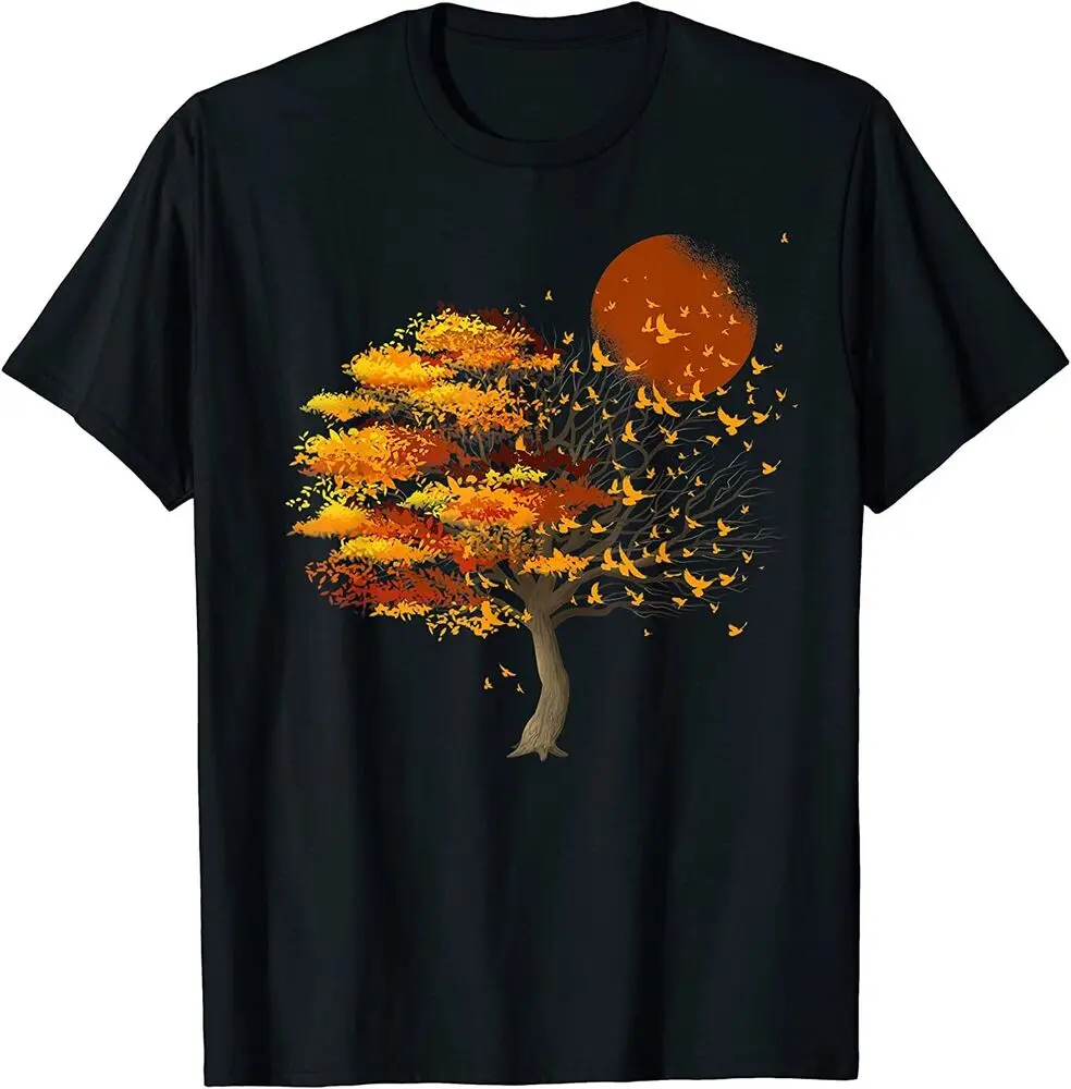 Nature Wildlife Full Moon Tree Flock Of Birds Outdoor Forest T-Shirt For Men Clothing Women Tees High Quality 100%Cotton