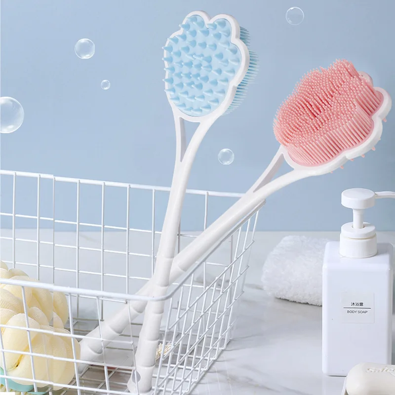 

Silicone Long Handle Shower Brush Double-Sided Bath Exfoliating Brush Body Cleansing Back Massage Brushes Bathroom Accessories
