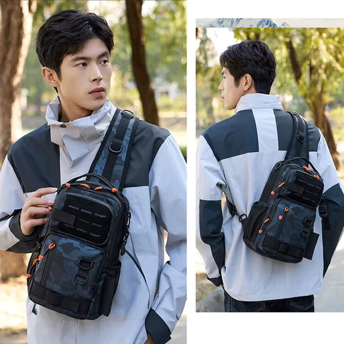 Imagen 2 del producto Bolsa de pecho con señuelo de pesca táctica, accesorios para mochila, bolsa de senderismo para acampar al aire libre con soporte para caña, bolsas de caza y pesca Molle para hombre