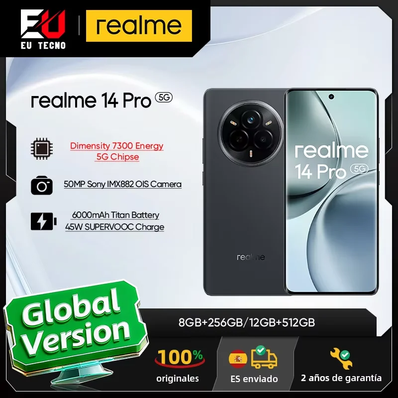 [Première mondiale] realme 14 Pro 5G Smartphone Dimensity 7300 Chipset 6000mAh Batterie 45W SUPERVOOC Charge Appareil photo Sony OIS 50MP Ecran incurvé 120Hz NFC  Triple Flash