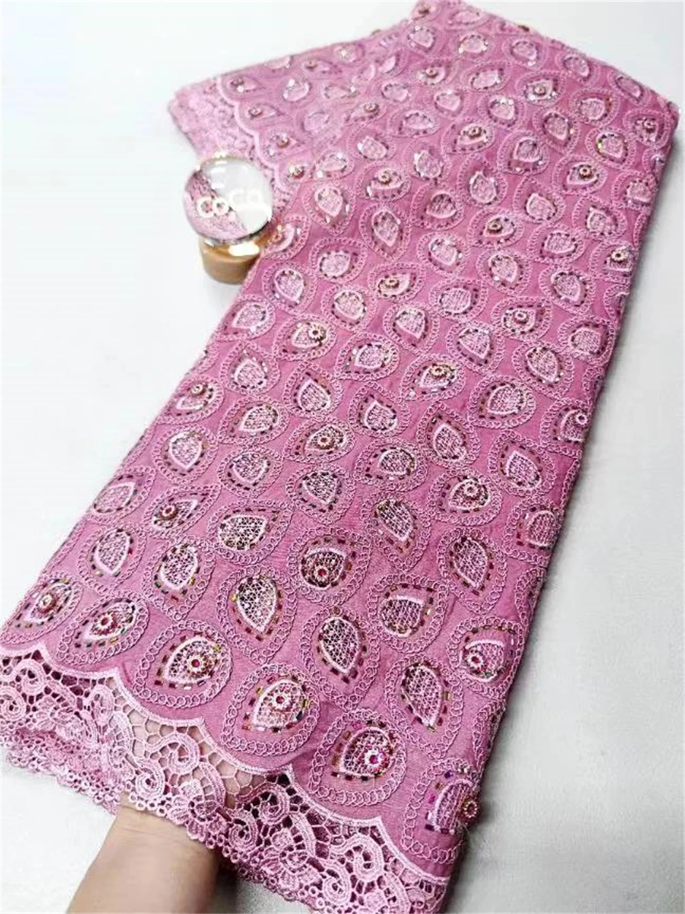 

2025 Africa Nigerian Sequins for Wedding Dress Chiffon Tulle Lace Fabric High Quality Party Guipure Sewing cotton 5Yard XL123