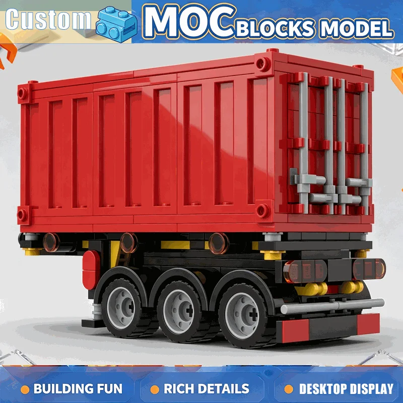 234 Pcs Three Axle Container Semi Trailer Building Blocks Model Diy Assembly Set Freight Transport Vehicle Display Festival Gift