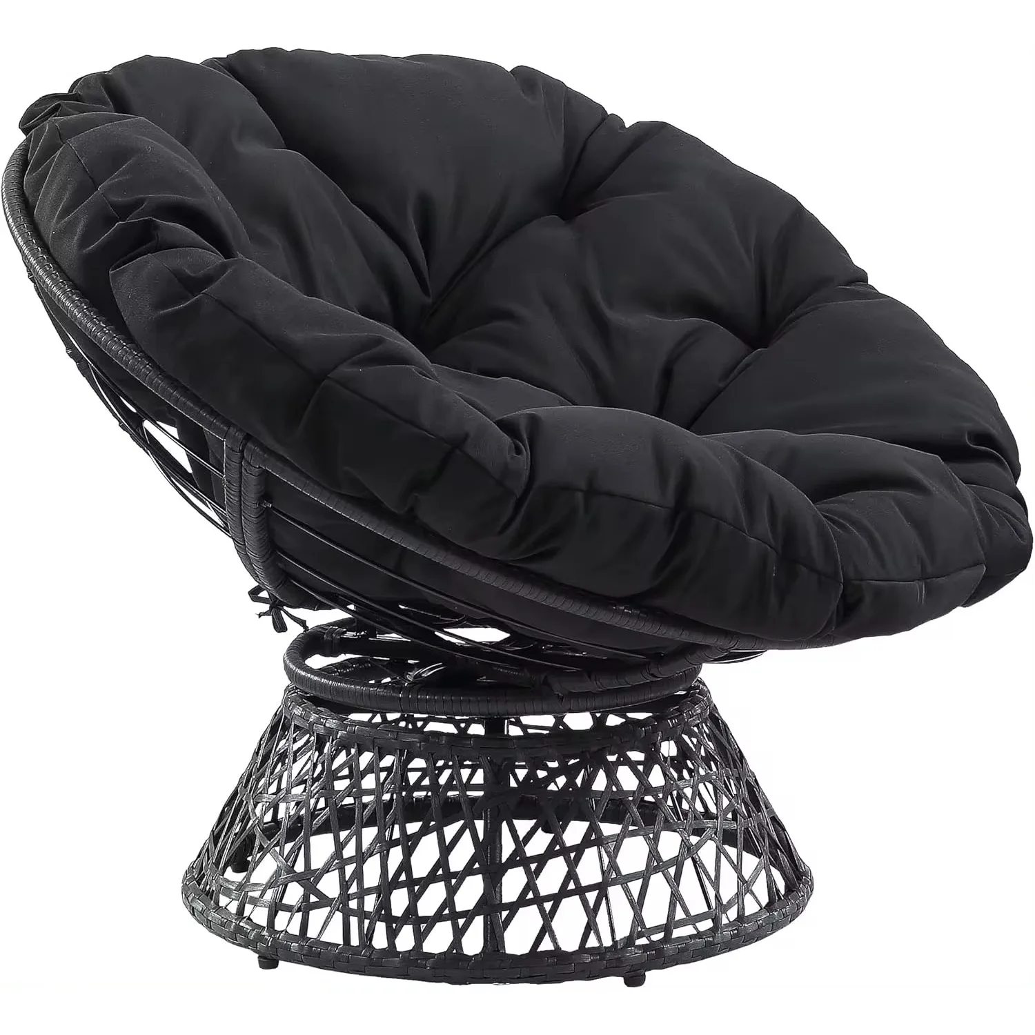 

Wicker Papasan Chair with 360-Degree Swivel, Grey Frame with Black Cushion