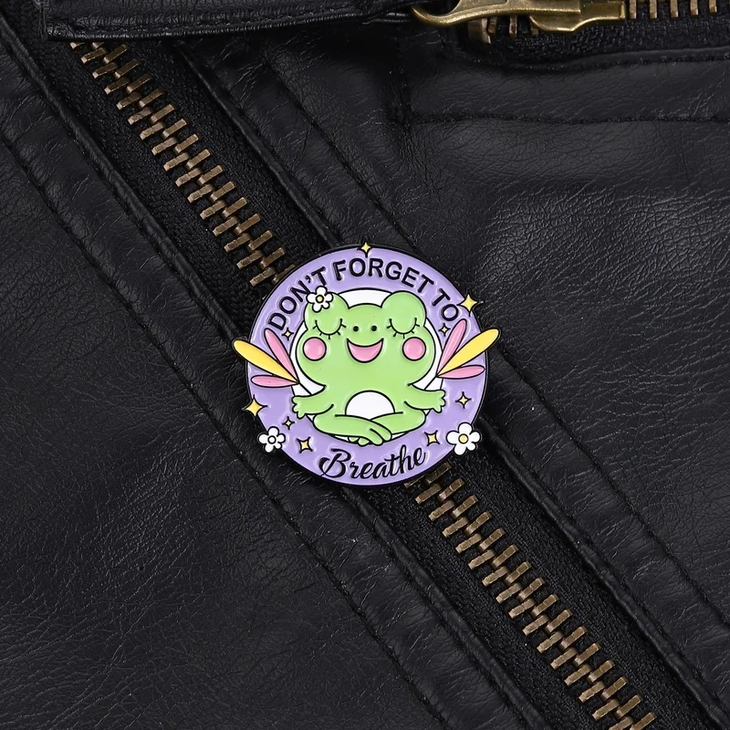 Breathe Reminder Pin Relaxing Frog in Lotus Pose Brooch with Star Daisy Design Accessory for Daily Wear Whimsical Healing Gift