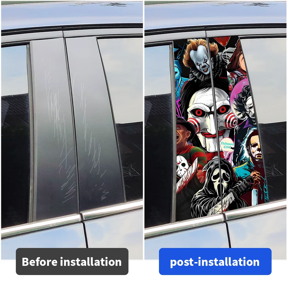 Personaggio horror Fantasma Adesivi per auto Halloween Auto B Pilastro Decorazione impermeabile Copertura Graffi Porte auto Pilastro Protezione solare Decalcomanie