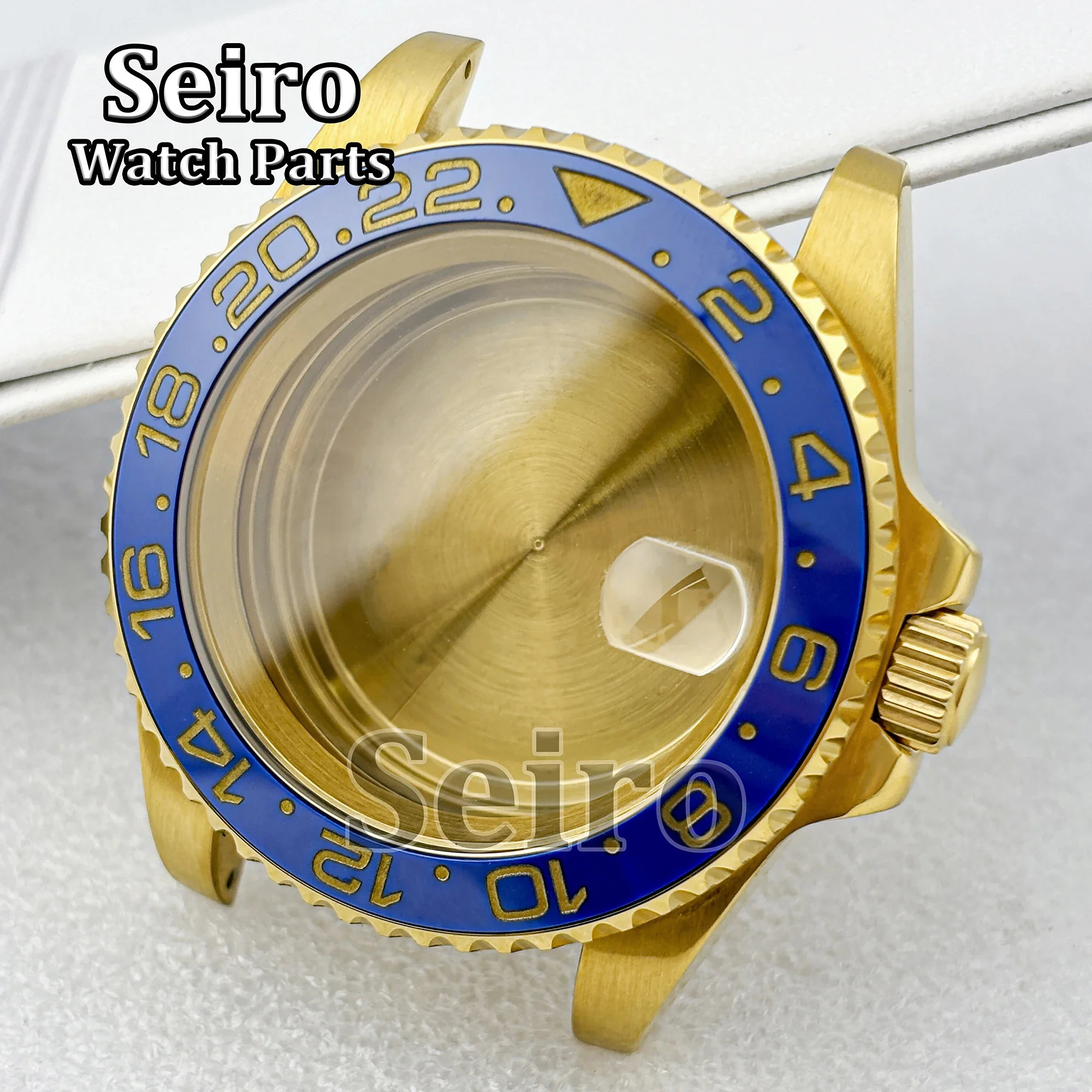 Caja de reloj dorada para hombre, acero inoxidable, 40mm, para Sub Gmt NH34 NH35 NH36, movimiento automático, esfera de 28,5mm, correa de goma de cristal de zafiro