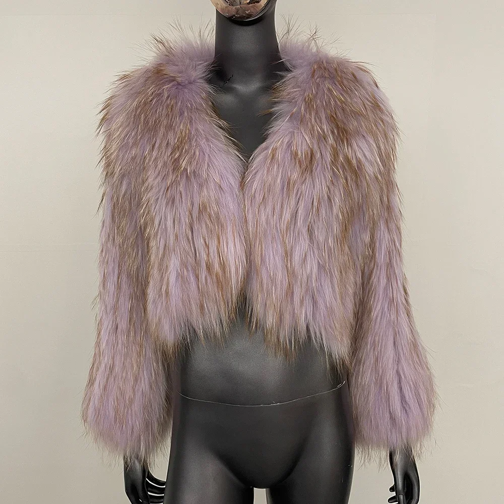 OFTBUY Natural Raccoon Fur Jacket Women Short European 2024 Autumn Winter New Thickened Warm V-neck Double-sided Woven Fur Coat