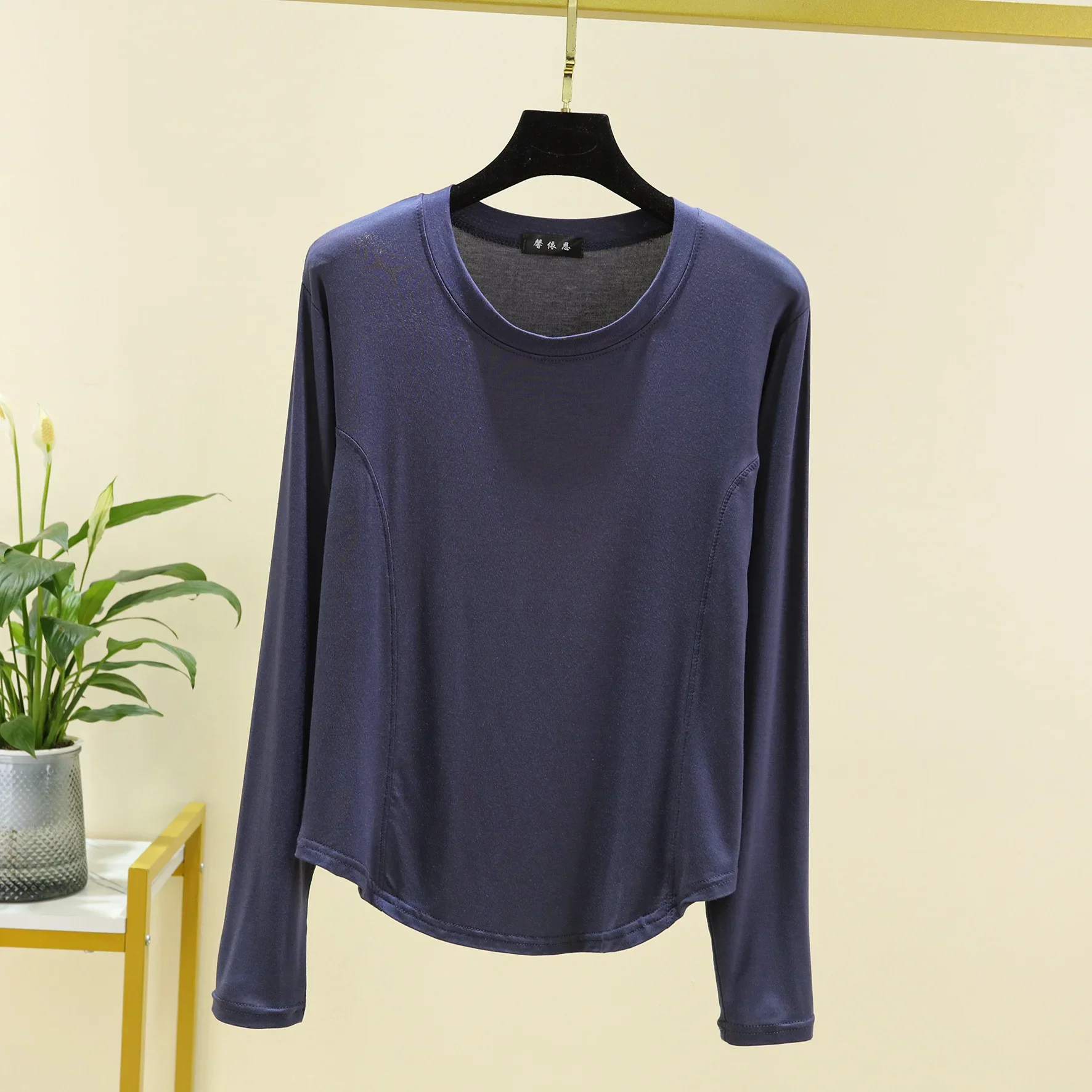 2026 Spring and Autumn New Women\'s Single-piece Pajamas Modal Large Round Neck Long Sleeve T-shirt Top Thin Style with Home Wear