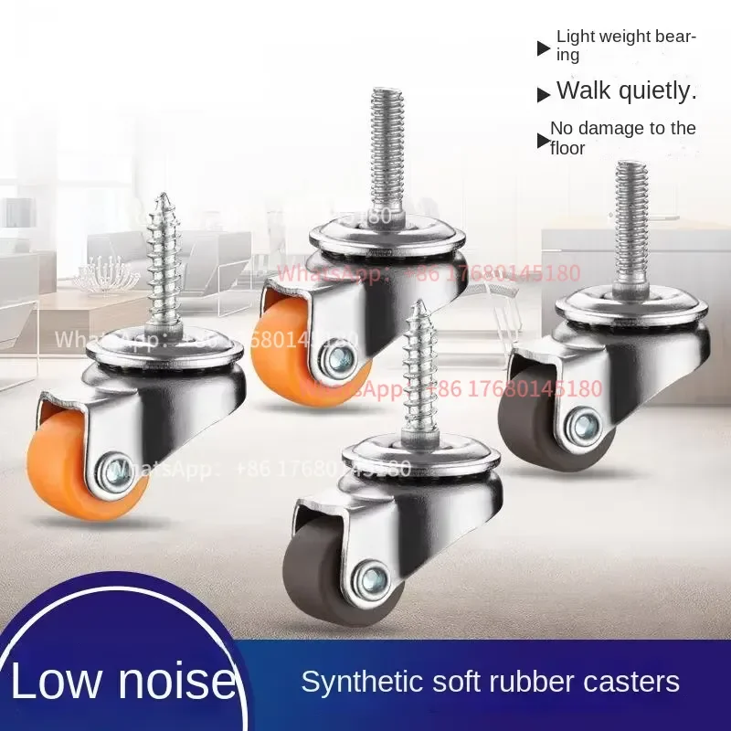 4Pcs 0.5-Inch Mini Rubber Swivel Casters No Drill Self-Tapping M4 Threaded Stem 15mm Tiny Wheels for Cabinet Chair Legs