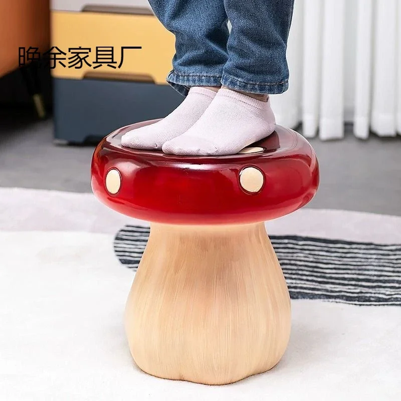 Cute Cartoon Mushroom Shoe Changing Stool Low Profile Small Foot Stool Multifunctional Side Coffee Table for Living Room Bedroom