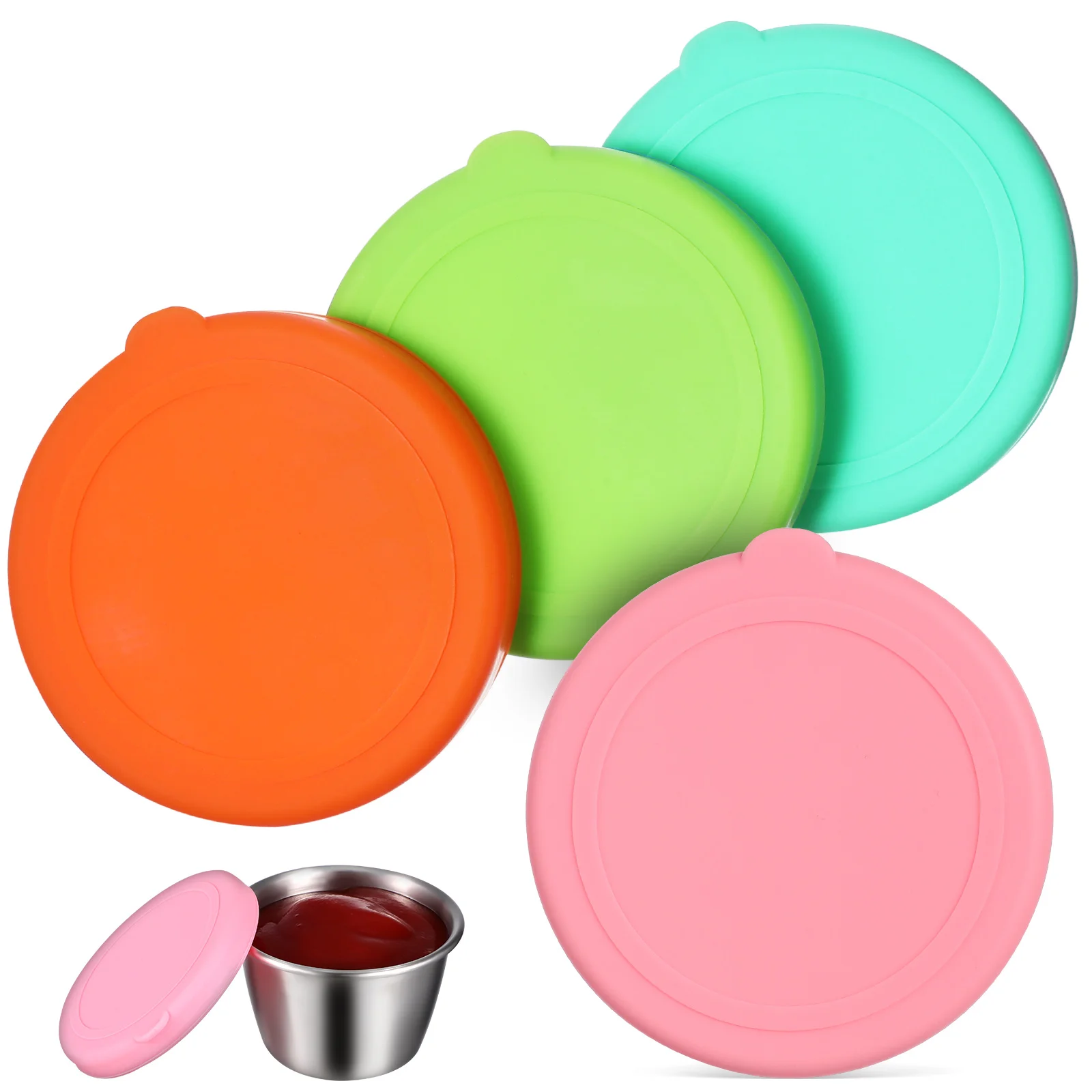 

4 pcs Round Silicone Lids For Food Storage Tight Fit Dishwasher Safe Multi-Use Bowl Jar Can Covers Replacement Lids Kitchen Bar