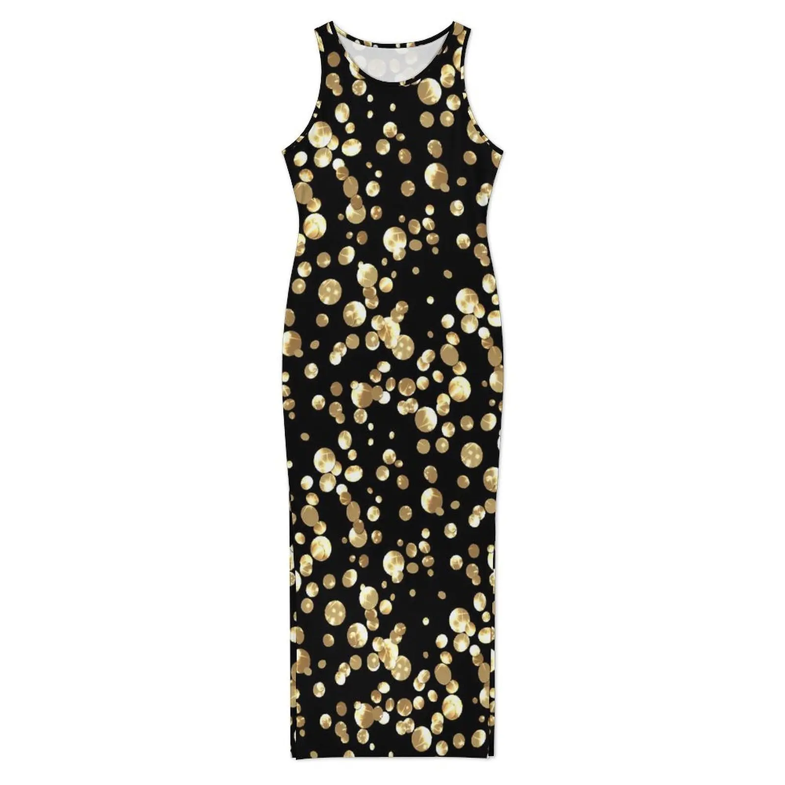 Gold Dot Dress Sleeveless Retro Print Korean Fashion Maxi Dresses Cute Bodycon Dress Female Custom DIY Oversized Vestido