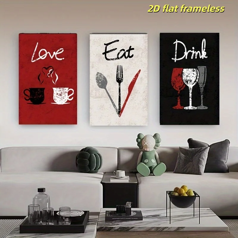3 red kitchen decoration paintings 