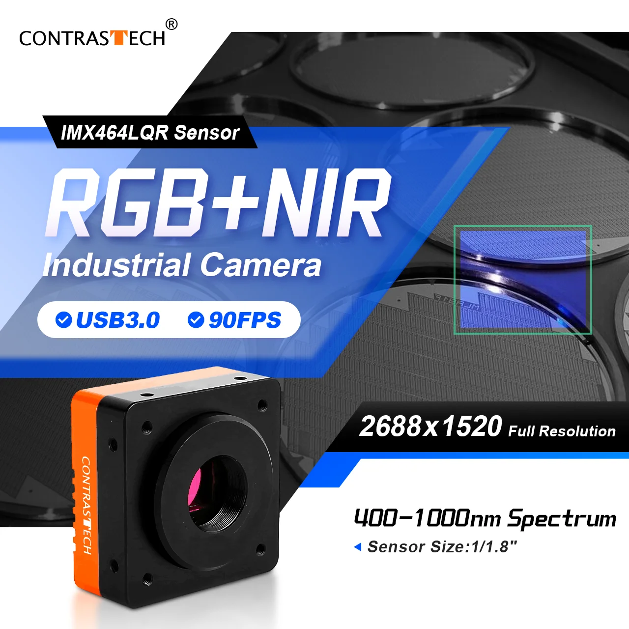 

4.1MP 90 Fps IMX464LQR USB3.0 Interface RGB+NIR Camera for Moisture Detection