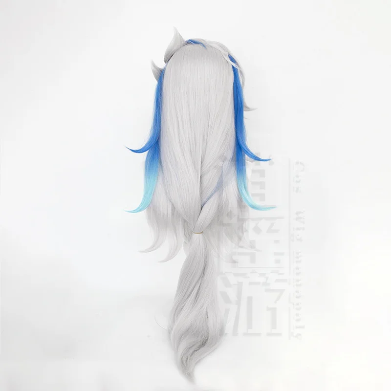 Wig Cosplay Game Genshin Impact Neuvillette 95-100CM rambut sintetis tahan panas gradien wig Cosplay pesta Halloween + topi Wig