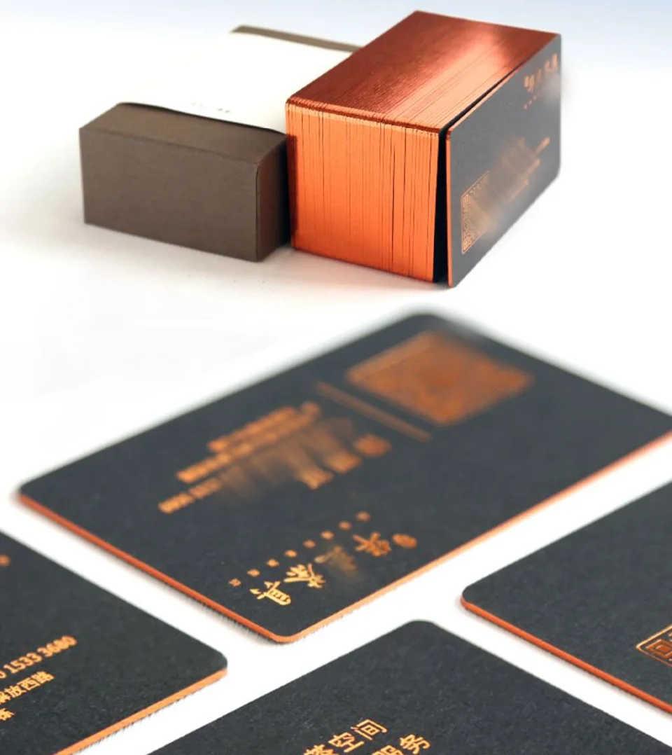 Luxury Custom Printed Logo Color Rose Gold Plated Paper Business Card with Rose gold edged