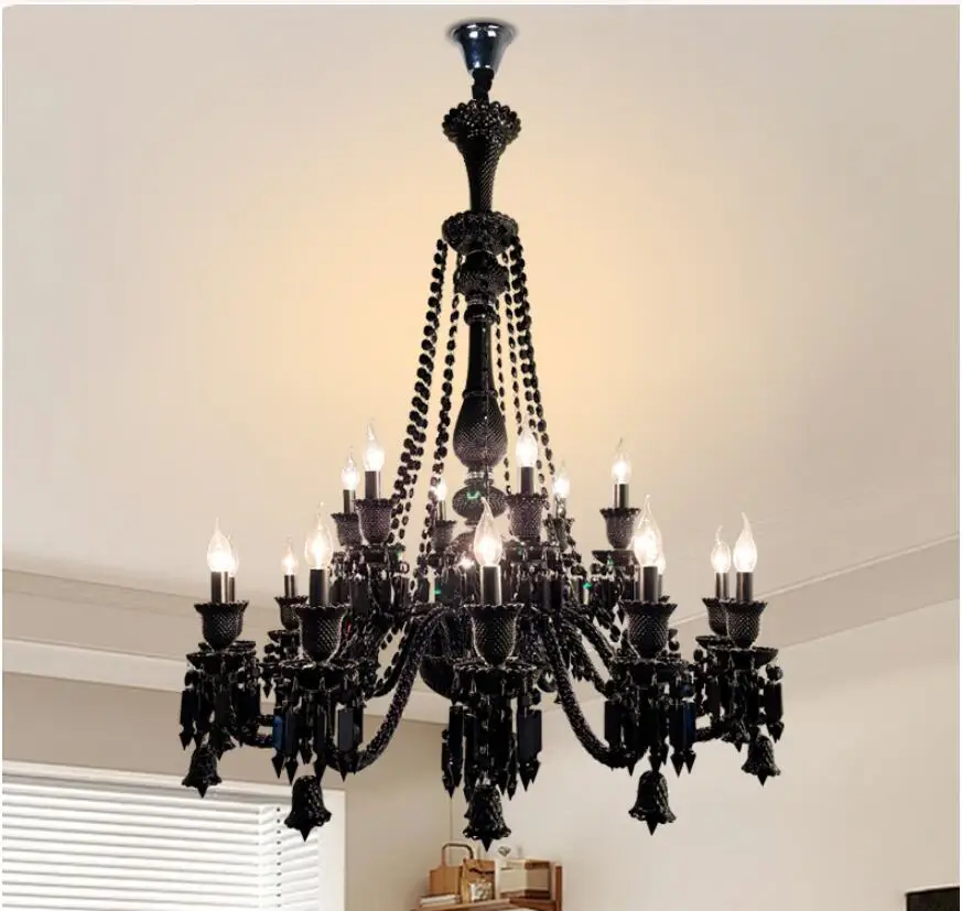 European Black Crystal Chandelier D100cm H130cm 18L Vintage Crystal Chandelier Hotel Lighting Pendelleuchte Lamp Home Lighting