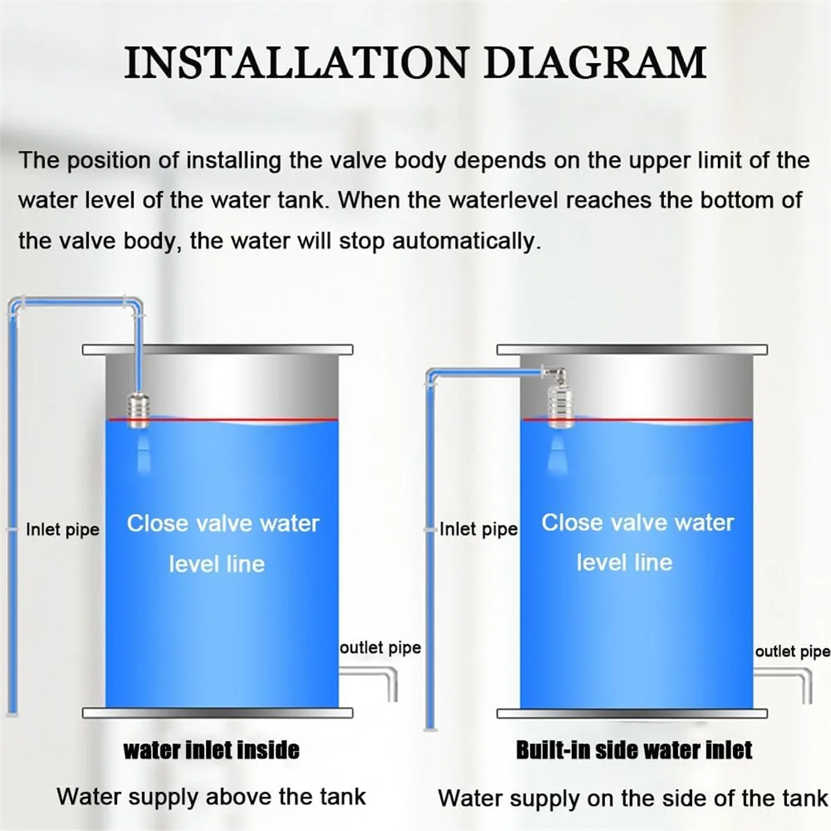 Válvula de flotador de agua de 1/2 pulgadas a 3/4 pulgadas, válvula de flotador de acero inoxidable, válvula de flotador con controlador de nivel de agua completamente automática