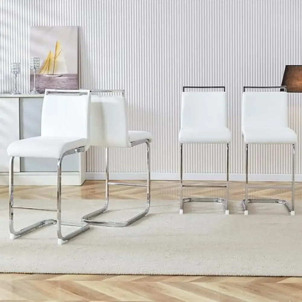 

Набор барных стульев из искусственной кожи, современные белые подставки из искусственной кожи 4, 25 дюймов, с подлокотниками, прочная Серебристая Хром рамка, идеально подходит