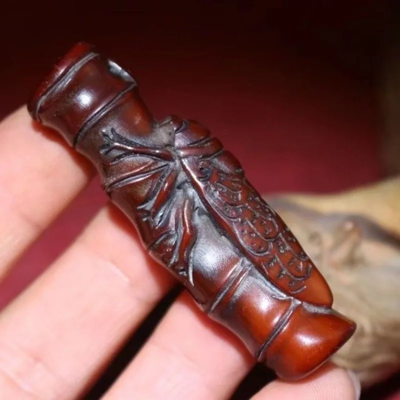 Ox horn Carved Bamboo cicada insect Statue Ornaments Craft Gift