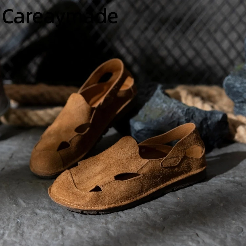 

Careaymade-Genuine Leather Original summer cowhide handmade men's sandals,Men's Leather Outdoor Versatile Fashion Casual Shoes