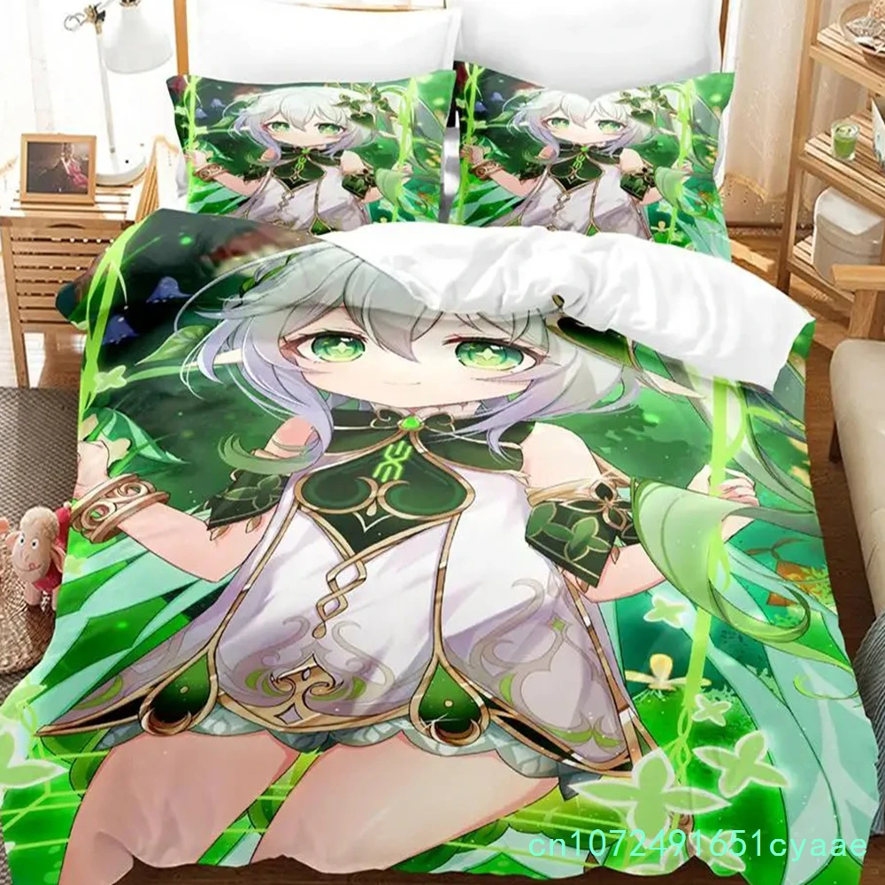New Game Nahida Genshin Impact Bedding Set Soft Comforter Cover With 1/2pcs Pillow Shams For Kids Adults Microfiber Quilt Cover