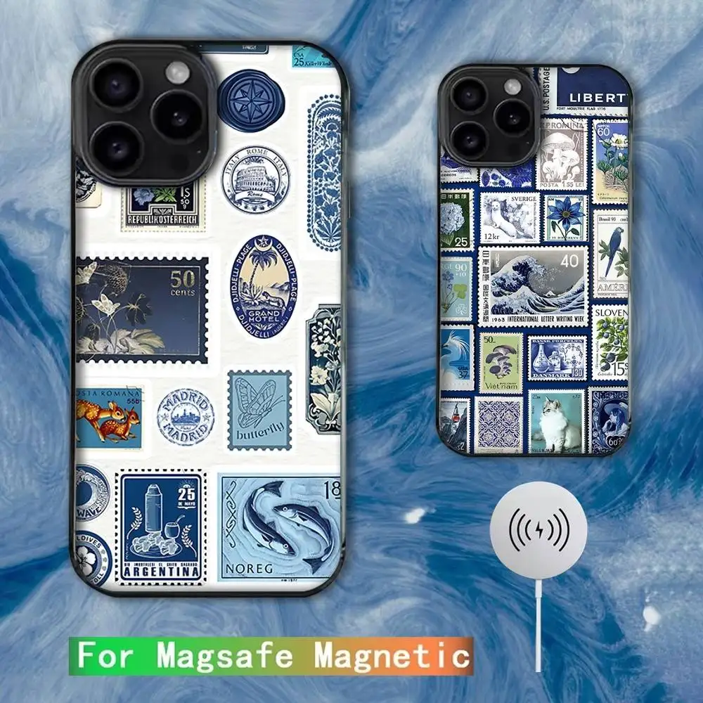 

Stamp Pattern Phone Case For iPhone 17,16,15,14,13,12,11,Pro,Max,Plus,Mini,SE4,E Magnetic Magsafe Wireless Charging