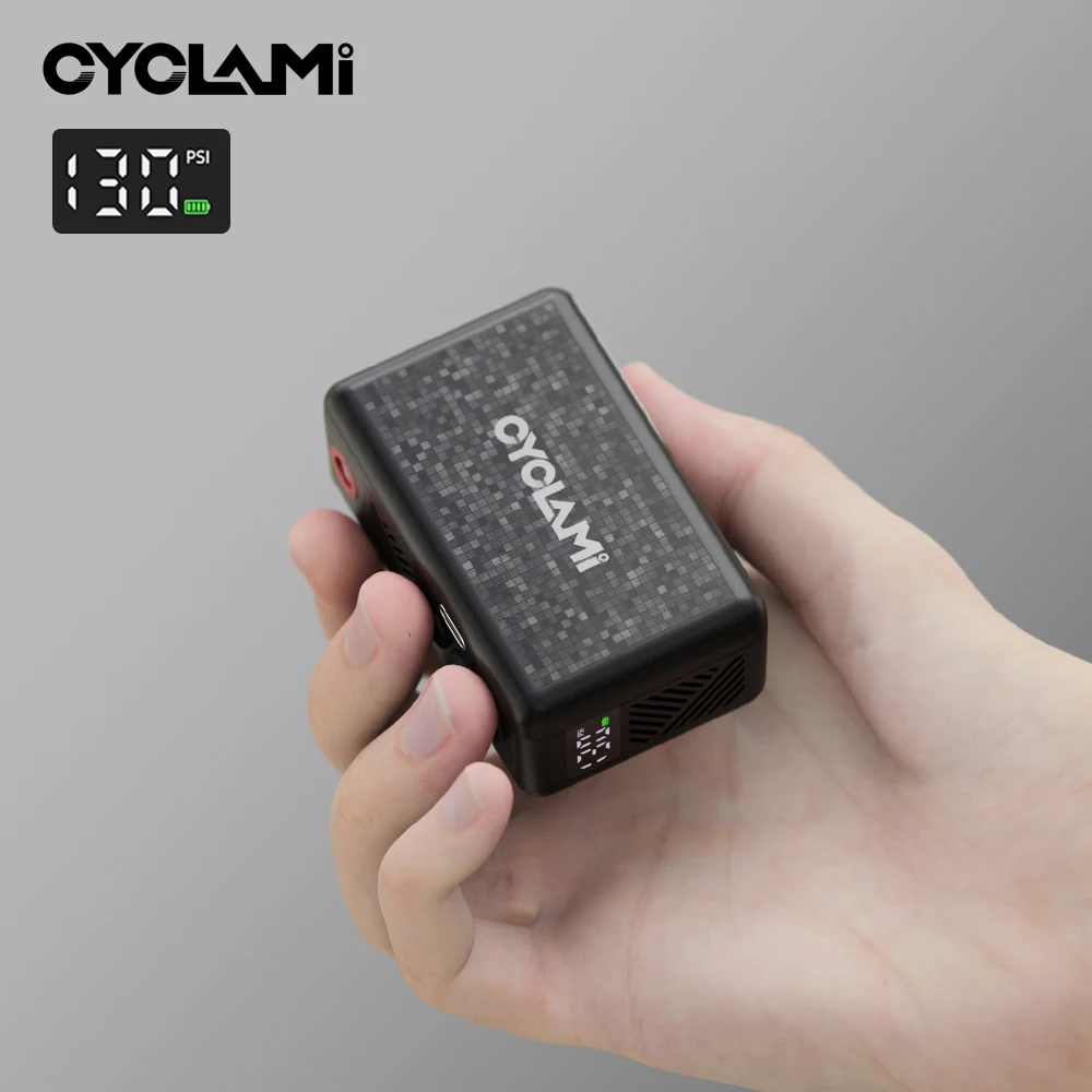 Tire Pressure Display Automatic Air Pump 130 PSI Portable Pocket Electric CYCLAMI AM6 Mountain Road Bicycle Tire Inflator Pump