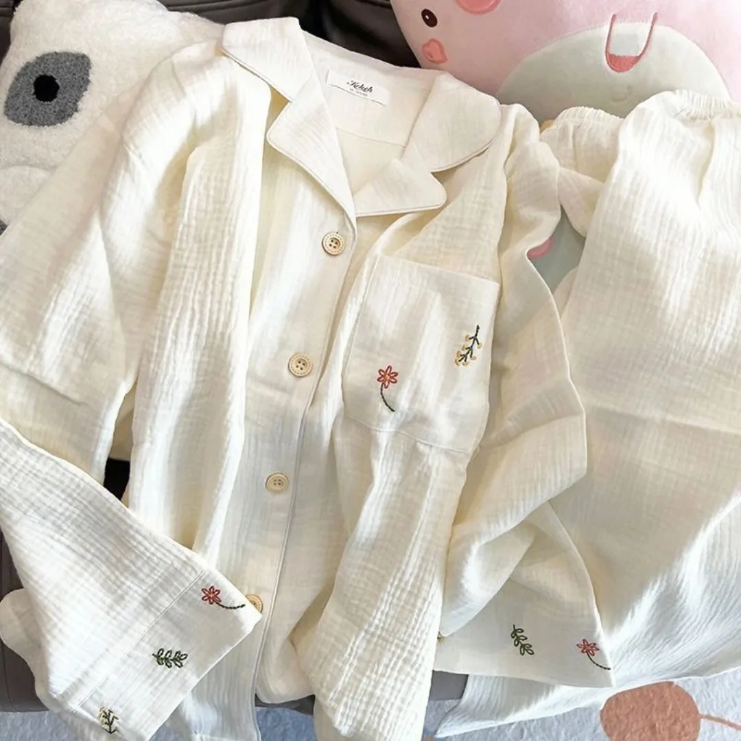 

New Sweet Printed Long Sleeve Pajamas for Women in Spring and Autumn New Long Pants for Home Set Женская Пижама