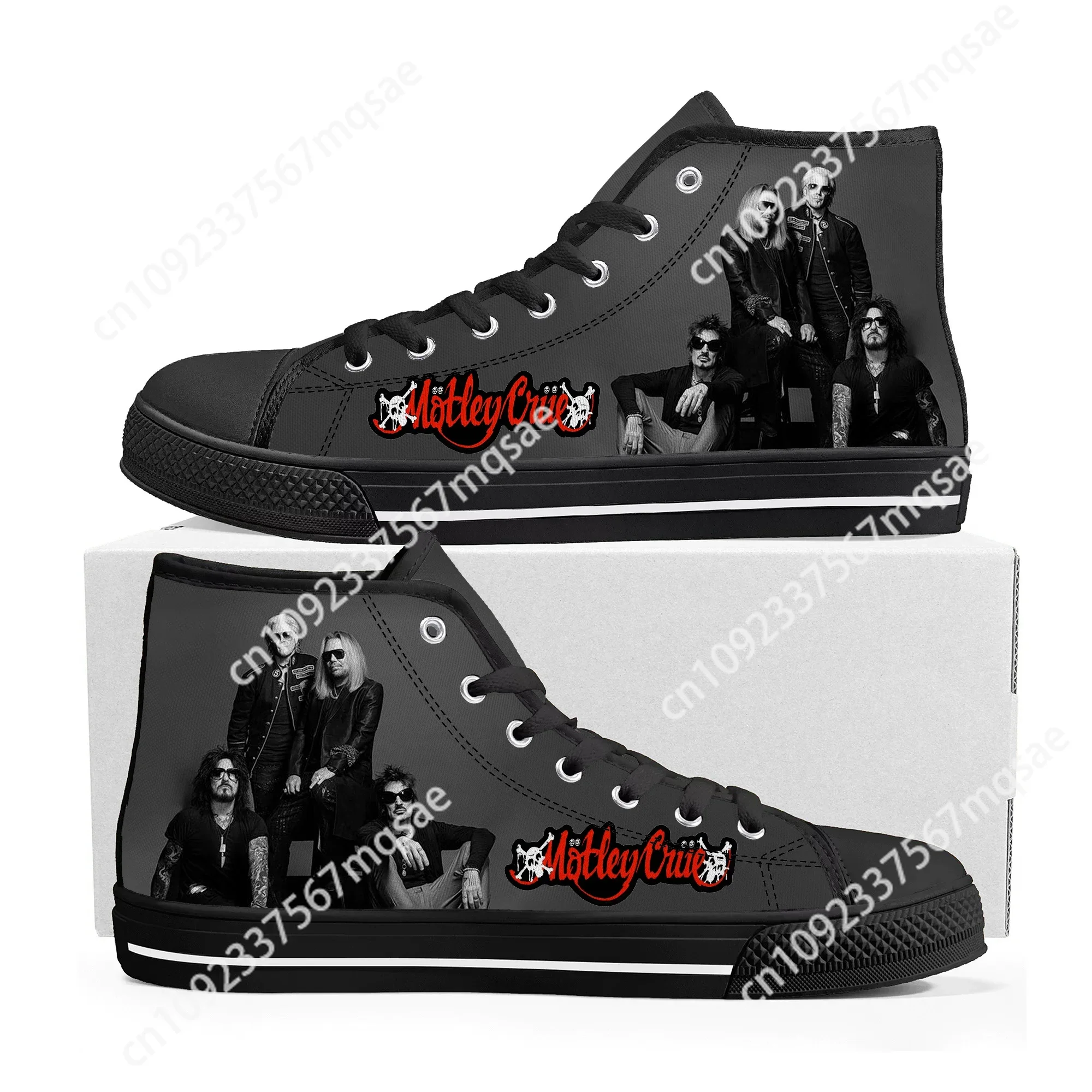 

Band 80S Metal Vintage High Top Sneakers Mens Womens Teenager Crue Motley High Quality Canvas Sneaker Custom Built Couple Shoes