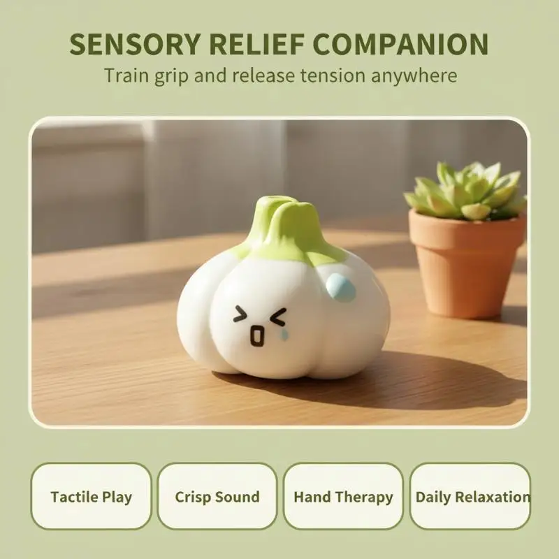 Cute Garlic Stress Squeeze Toy ASMR Crispy Sound Fidget Sensory Relief Toy