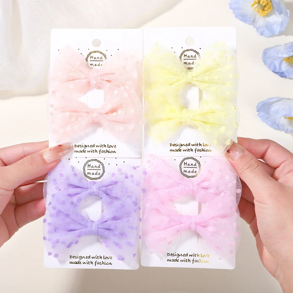

LOVEKIKI 2Pcs/set Sweet Chiffon Mesh Dot Hair Bow Clips for Girls Cute Lace Bowknote Hairpin Barrettes Headwear Hair Accessories