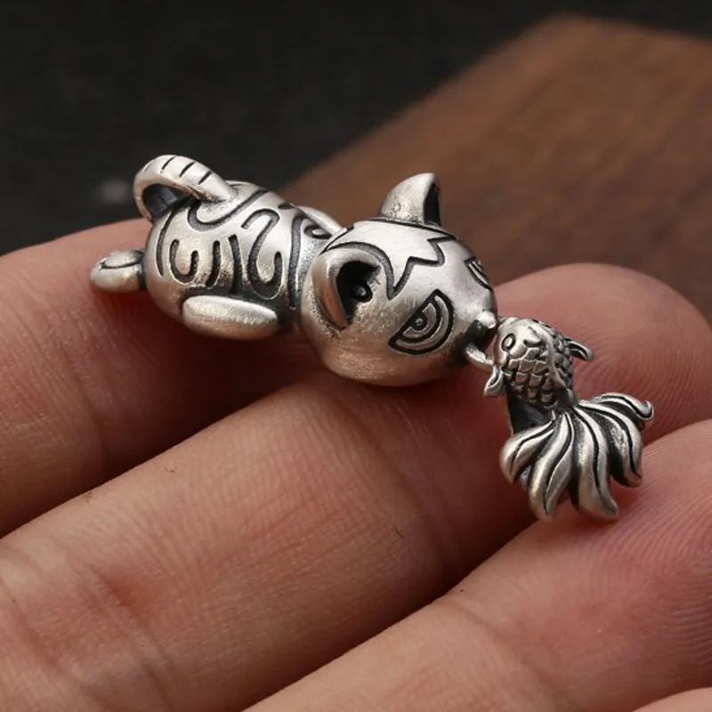 Imagem -05 - Sterling Silver Retro Eating Fish Pendant para Homens e Mulheres Childlike Kitten Pendant Novo Bocai-s925