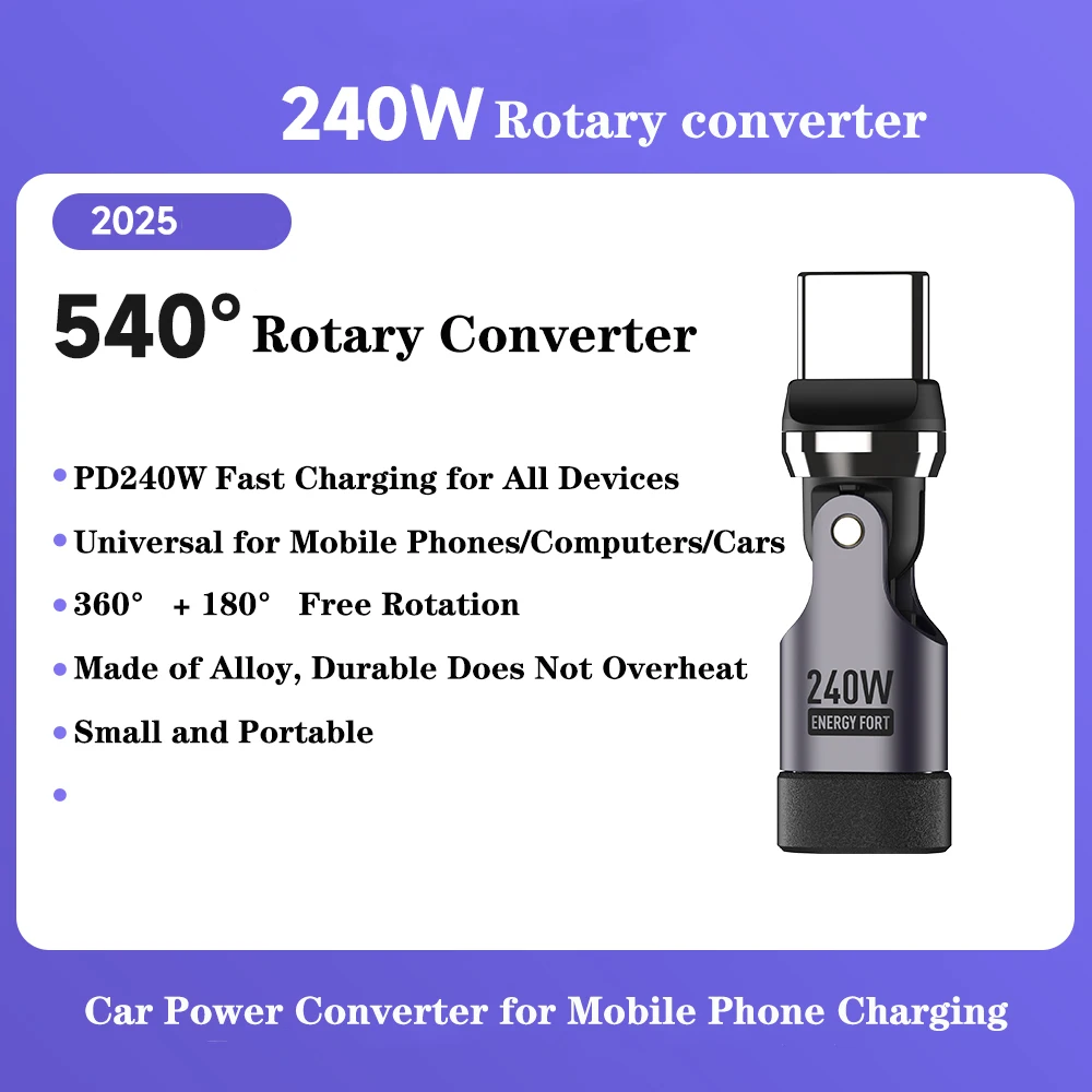 

240W Car Magnetic Converter PD/Type C 540Degree Rotation In-Vehicle Charging Data Transmission Car Phone Accessories for Samsung